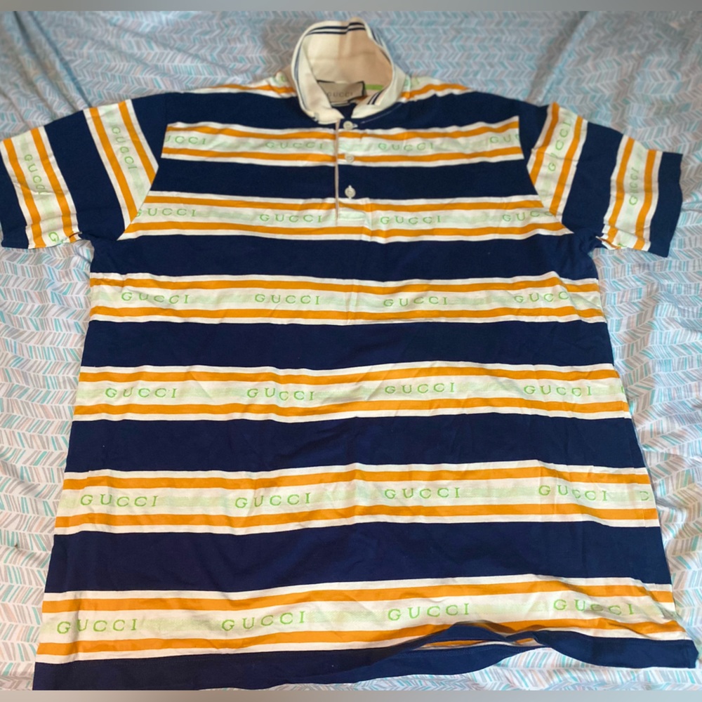 Gucci Jacquard Striped Polo Shirt In Blue